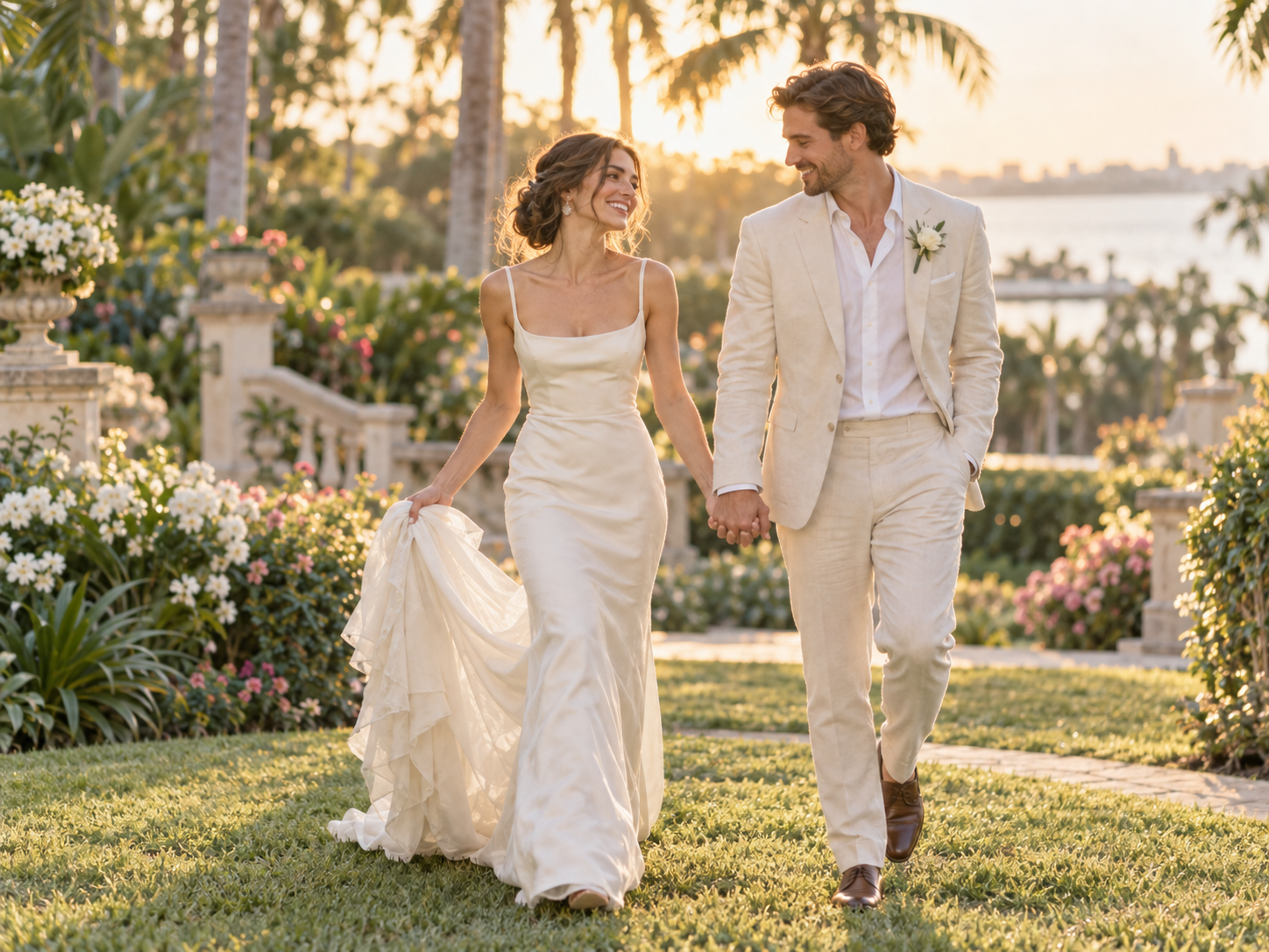 Newlyweds walking together